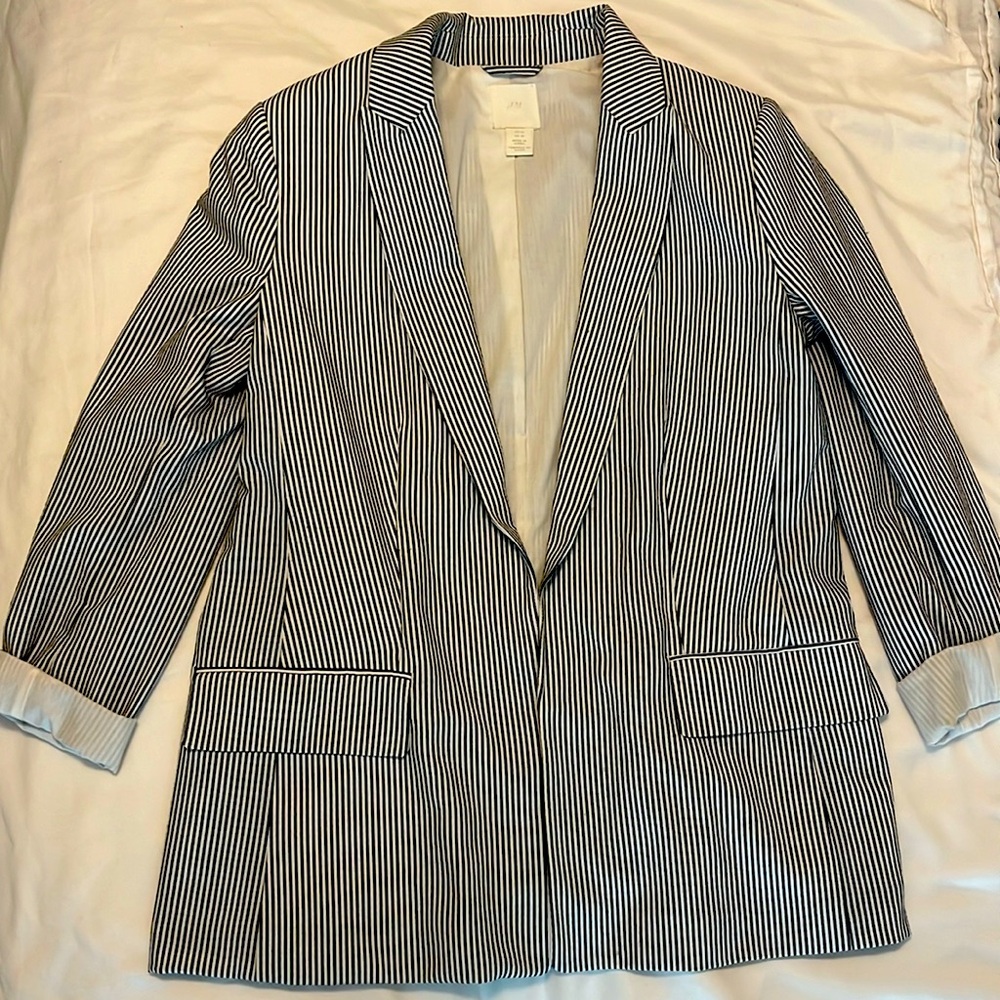 Navy and white striped H&M blazer, size 10
